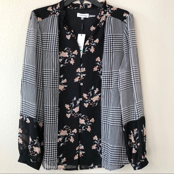 NWT! Calvin Klein Mixed Media Patchwork Blouse Large - Picture 4 of 7
